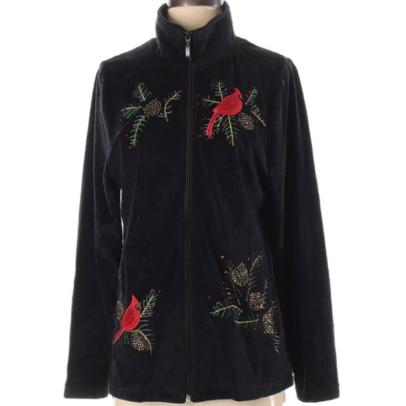Vintage Sweaters - Vintage Velvet & Embroidered Zip Up Jacket